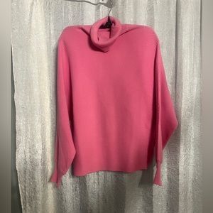 Pink turtleneck long sleeve shirt with slight balloon sleeve.